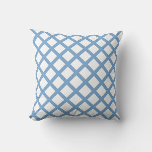 Blaues weißes Harlequin Diamant Strippmuster Kissen