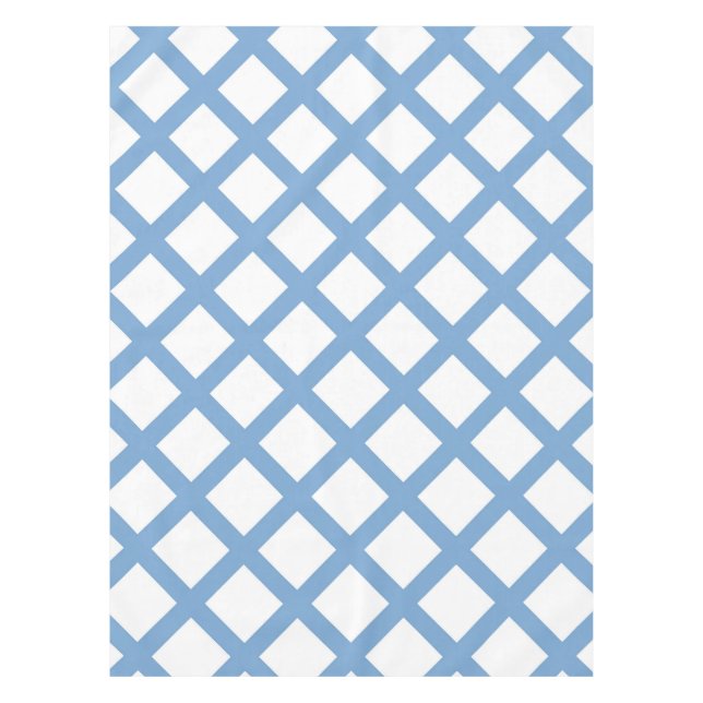 Blaues weißes Harlequin Diamant Strippmuster Tischdecke (Vorderseite)