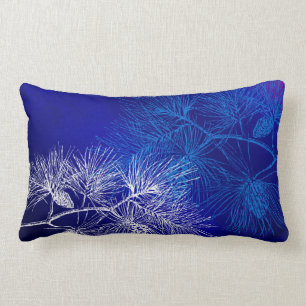 Blaues weißes Holiday Pine Throw Kissen