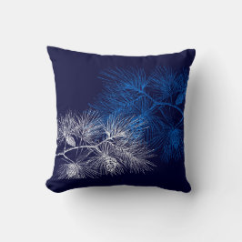 Blaues weißes Holiday Pine Throw Kissen