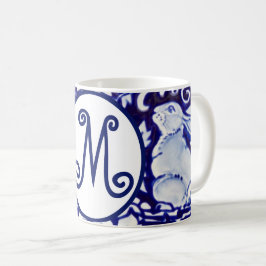 Blaues Weißes Kaninchen Bunny Floral Monogram Eleg Kaffeetasse