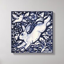 Blaues Weißes Kaninchen Hare Bunny Bird Floral Woo