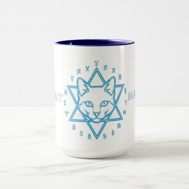 Blaues weißes Katzen-Zauber Halloween Tasse (Zentrum)