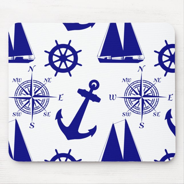 Blaues weißes Küstenschiff Mousepad (Vorne)