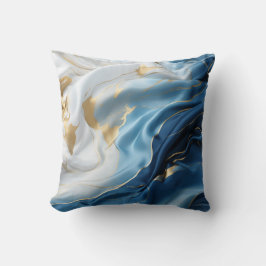 Blaues weißes Marmor mit goldenem Seidenaussehen Kissen
