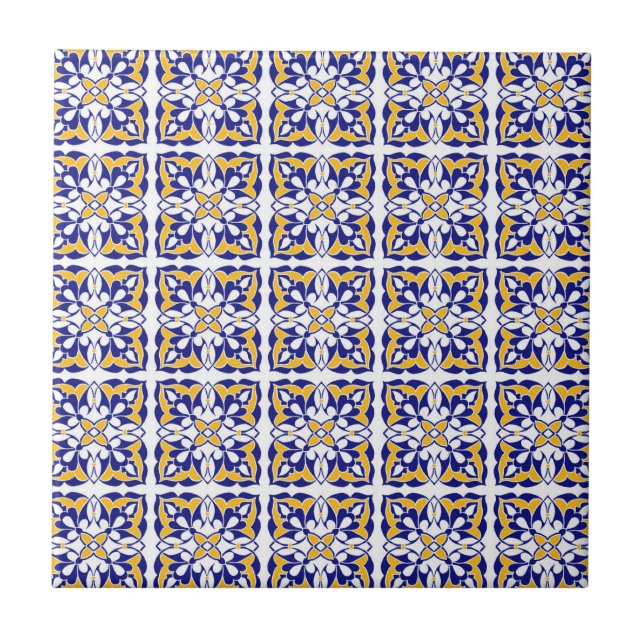 Blaues weißes marokkanisches Fliesenmuster Fliese (Vorderseite)