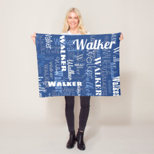 Blaues weißes Medium Länge Muster Typografie Fleecedecke