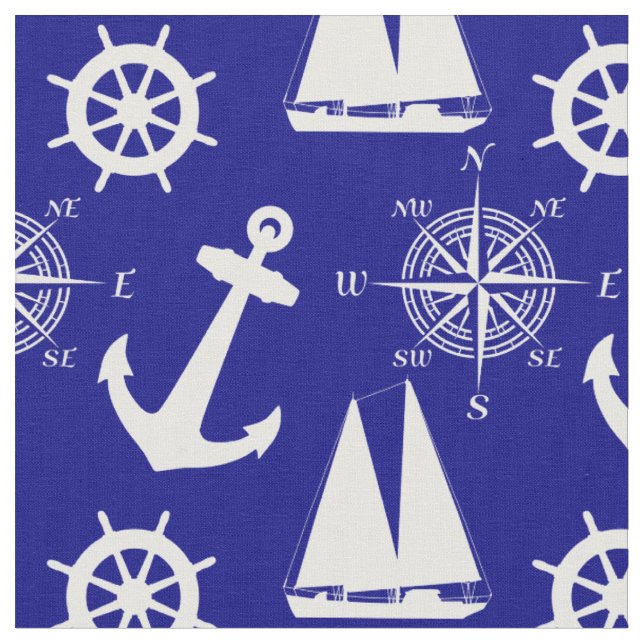Blaues weißes Muster der Nautik Stoff (Nahaufnahme)