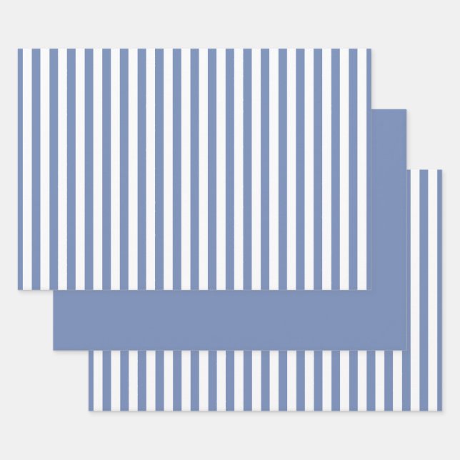 Blaues weißes Muster für einfache Streifen Geometr Geschenkpapier Set (Set)