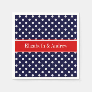 Blaues weißes Polka Dots Rotes Namensmonogramm Serviette