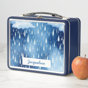 Blaues weißes Regen tropft Nattern Muster Metall Brotdose