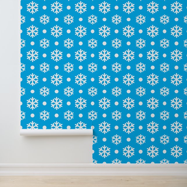 Blaues, weißes Schneeflockenmuster Tapete (Anwendung)