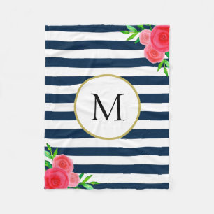 Blaues weißes Strickwasser-Farbflormonogramm Fleecedecke