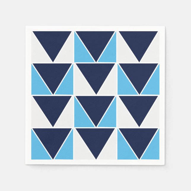 Blaues weißes Triangle geometrisches Muster Serviette (Vorderseite)