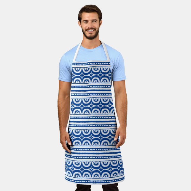 Blaues weißes Tribal-Muster Afrikas Schürze (Getragen)