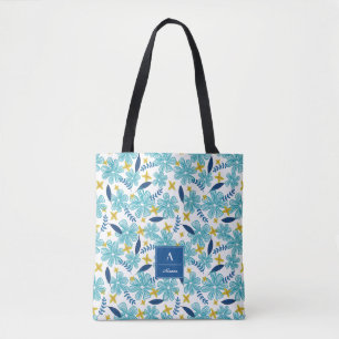 Blaues weißes tropisches Blumenmuster - addieren Tasche
