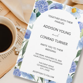 Blaues weißes Wasser Botanische Hochzeit Einladung