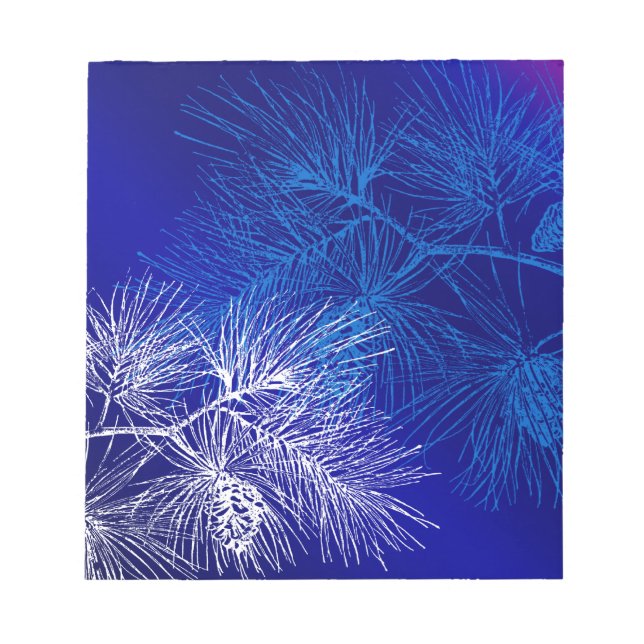 Blaues weißes Winterpinienmuster Notizblock (Vorderseite)