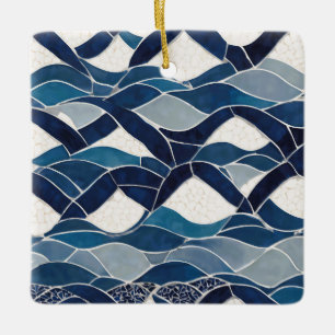 Blaues Wellenmuster 01 Keramikornament