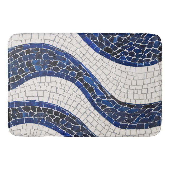 Blaues Wellenmuster 04 Badematte (Vorderseite)
