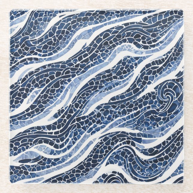 Blaues Wellenmuster 15 Glasuntersetzer (Vorderseite)
