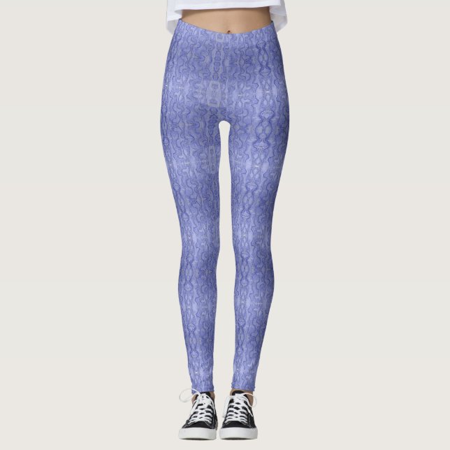 Blaues Wellenmuster Lichtdunkel Streifen Abstrakt Leggings (Vorderseite)