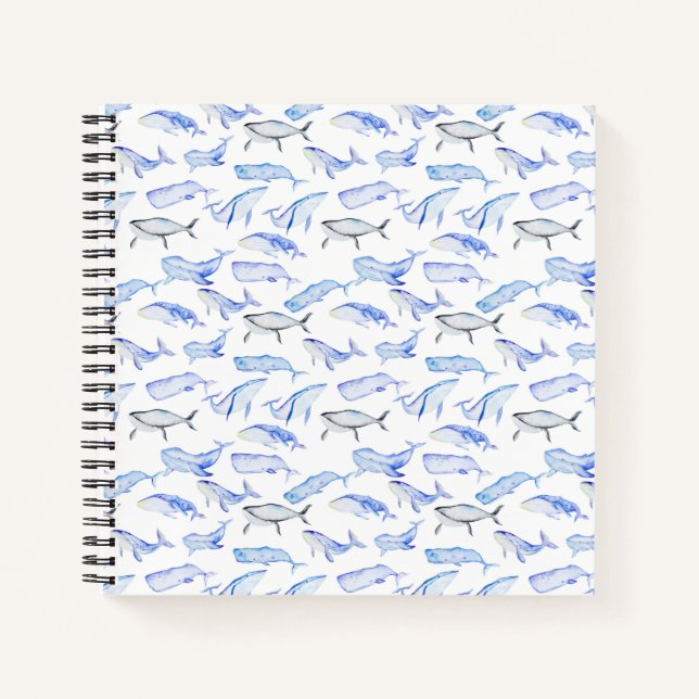 Blaues Whale-Muster Notizbuch (Vorderseite)