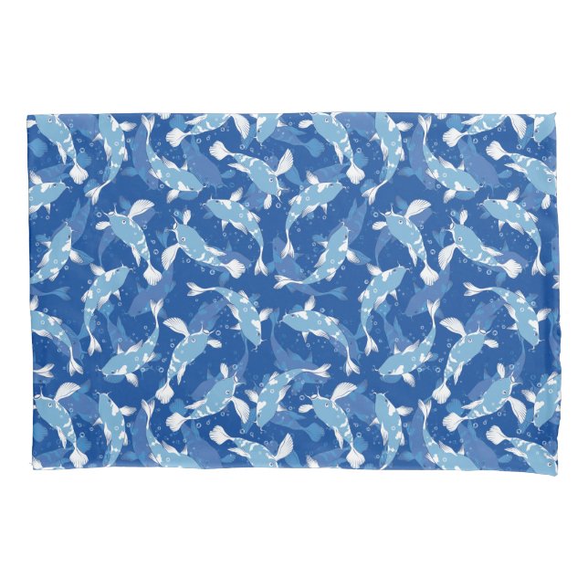 Blaues Wiederholungsmotiv | Koi Fish Pattern Kissenbezug (Vorderseite)