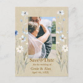 Blaues Wildblume Save the Date Foto Postkarte
