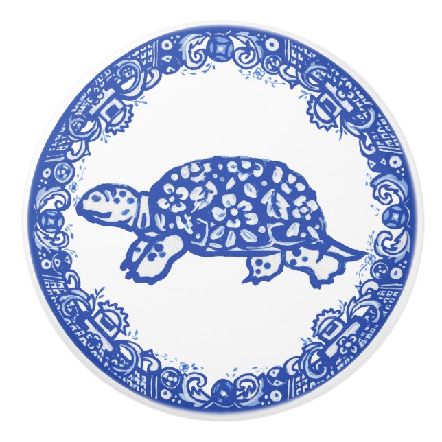Blaues Wildpattern Schildkröte Niedliches Gesicht  Keramikknauf (Vorderseite)