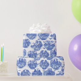 Blaues Willow Animal Rabbit Deer Fox Toile Einziga Geschenkpapier