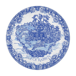 Blaues Willow Rabbit Island White Whimsical Toile Schneidebrett