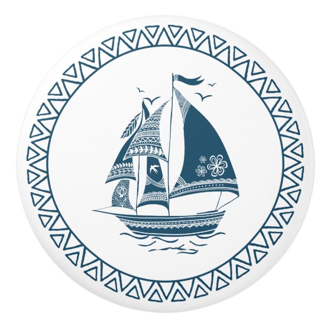 Blaues Windschiff Keramikknauf (Vorderseite)