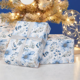 Blaues Winter-Blumenmuster Geschenkpapier