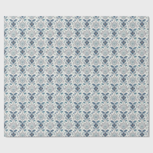 Blaues Winter-Damaskus-Geschenkpapier Geschenkpapier (Flach)