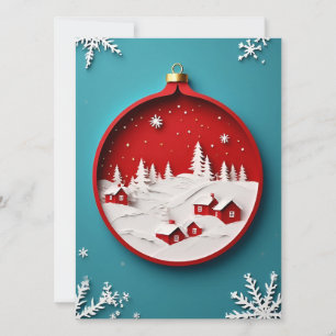 ❄️ Blaues Winterpapier-Ornament Weihnachtsdorf Karte