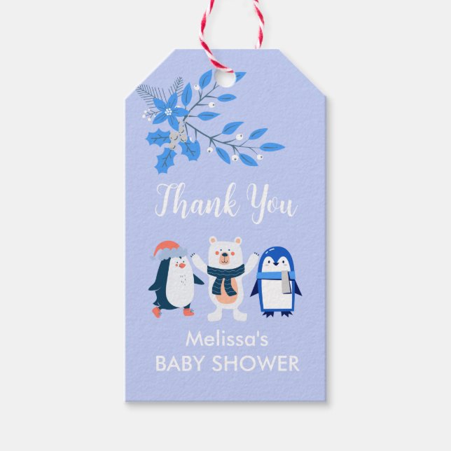 Blaues Winterwunderland Eisbärenpinguine Geschenkanhänger (Vorderseite)