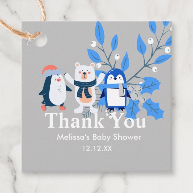 Blaues Winterwunderland Eisbärenpinguine Geschenkanhänger (Vorderseite)