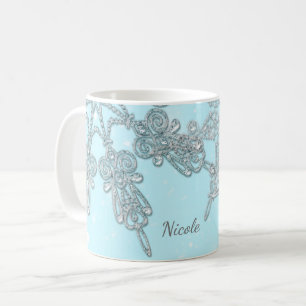 Blaues Winterwunderland Elegante silberne Schneefl Kaffeetasse