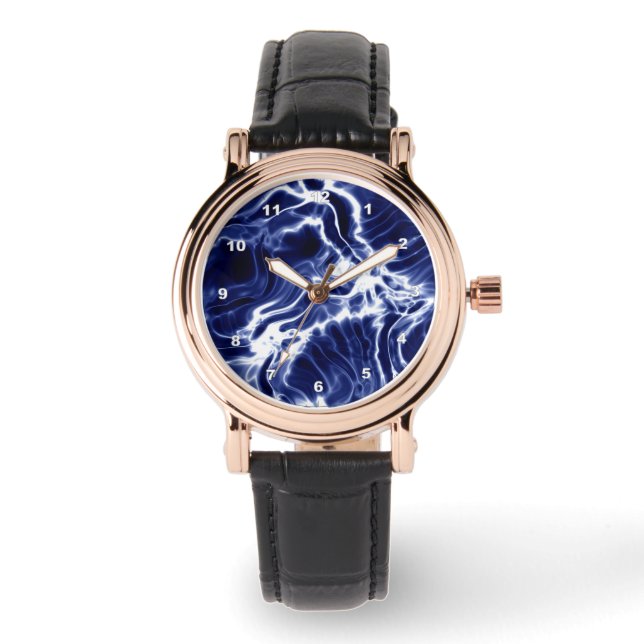 Blaues Wirbles Muster Armbanduhr (Vorderseite)