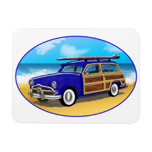 Blaues Woodie auf goldenem Strand Magnet