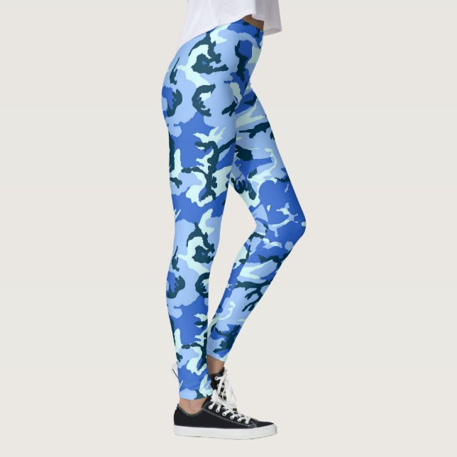 Blaues Woodland Camouflage Militärmuster Leggings (Rechts)