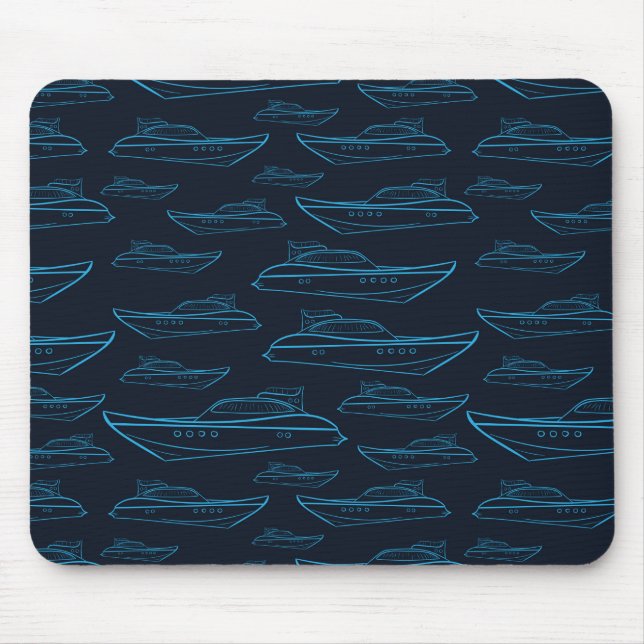 Blaues Yacht-Muster Mousepad (Vorne)