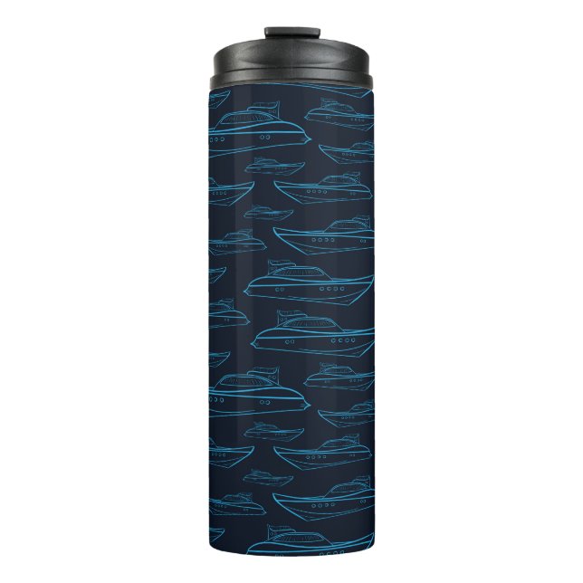 Blaues Yacht-Muster Thermosbecher (Vorderseite)