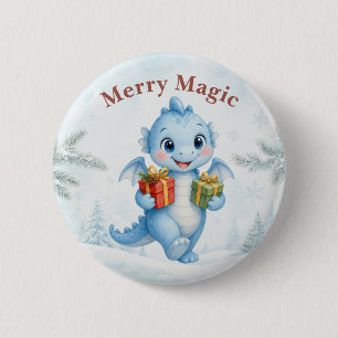 Blaues Zauberhaftes Weihnachtsbaby-Drache Button