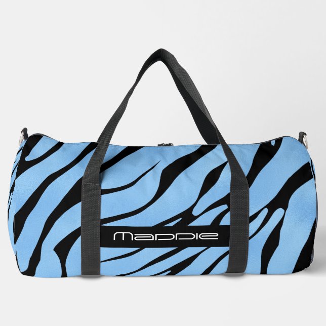 Blaues Zebra-Streifen-Muster Duffle Bag (Vorderseite)