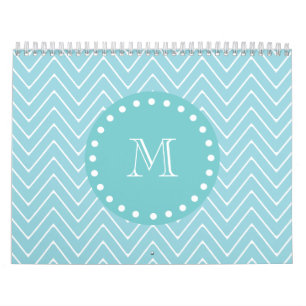 Blaues Zickzack aquamarines Monogramm des Muster- Kalender
