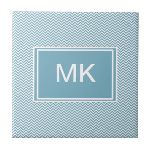 Blaues Zickzack mit Monogramm Fliese
