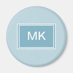 Blaues Zickzack mit Monogramm Magnet