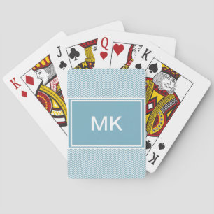 Blaues Zickzack mit Monogramm Spielkarten